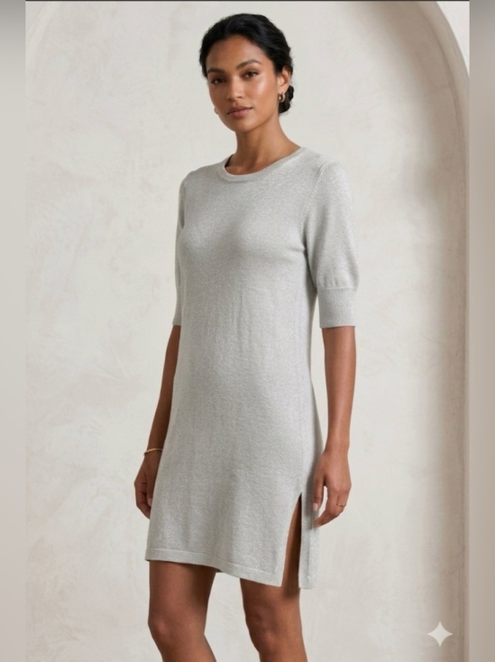 BIANA Women's S Metallic Silver Knit Sweater Dress Tunic Italian Yarn